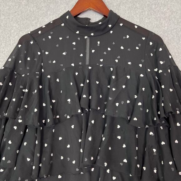 Kate Spade Black Heart Embroidered Tiered Ruffle Mini Dress Size 8 - Picture 3 of 10